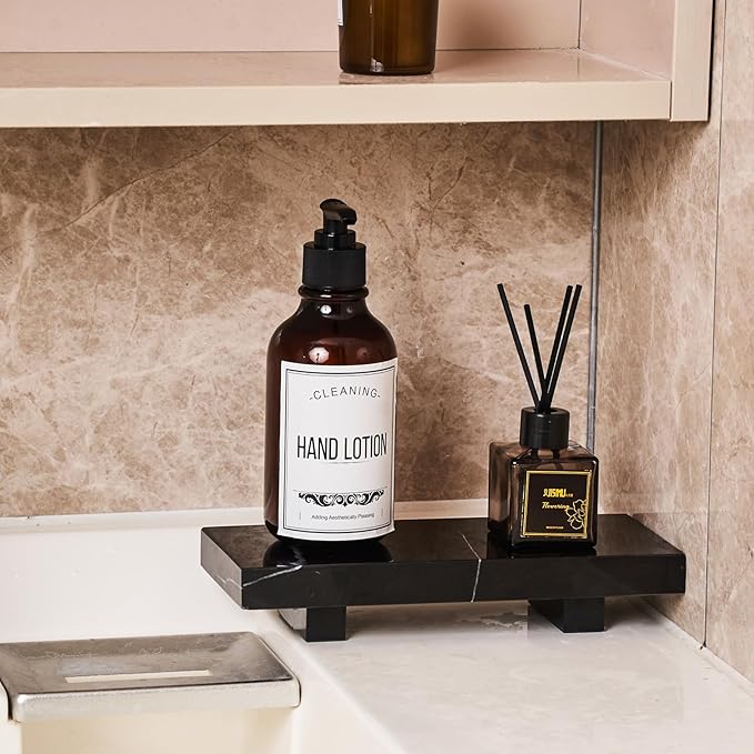 YCROJBK Natural Marble Tray Pedestal Stand, Modern Marble Riser, Soap Dispenser Holder for Bathroom, Kitchen, Home Decor (Marquina Black)