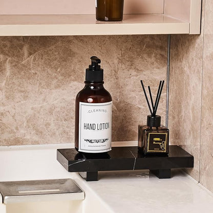 YCROJBK Natural Marble Tray Pedestal Stand, Modern Marble Riser, Soap Dispenser Holder for Bathroom, Kitchen, Home Decor (Marquina Black)