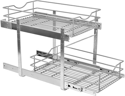 2 Tier Pull Out Cabinet Organizer,(14½"W x 22" D) Soft Close Slide Out Drawer For Kitchen Base Cabinet, Individual Pull Out Shelf, Roll Out Pantry Organization, 22 Inch Deep