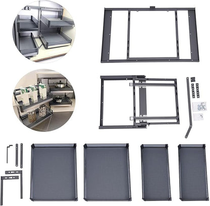 QIANMOON Kitchen Corner Cabinet Pull Out, Magic Pull Out Open, 2 Tiers Swing Tray, Blind Corner Soft Close, for Place Pots and Pans, Containers, Spice Jars
