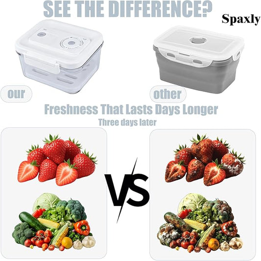 SPAXLY Manual Vacuum Sealer Containers, Airtight Food Storage Boxes with Hand Pump for Freshness, BPA-Free, Leakproof Seal for Lunch, Meat, Fruit, Leftovers, Fridge & Camping Use (1320ml)