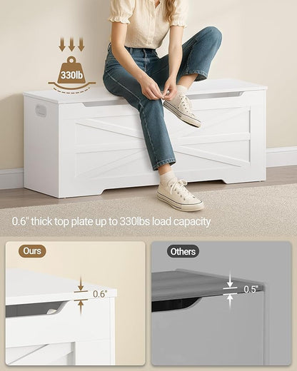 47.2" Storage Chest, Extra Large Storage Trunk with 2 Hinges, Wooden Box Bench, Lift-Top Organizer Chest, Shoe Bench for Entryway, Bedroom, Living Room, White SB13403X