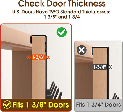 CHAUNCEY HOME Over The Door Hooks Hanger, Heavy Duty Rack for Winter Coat, Fits 1 3/8" Doors, L7U - Bathroom Accessories and Towel Organizer Holder, Matte Black