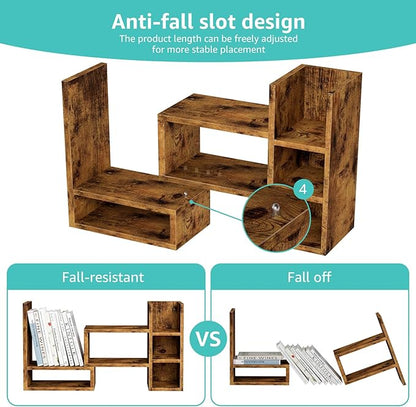 Desk Shelves Desktop Orgnizer Shlef - Rustic Office Organization for Top of Desk Organizers and Accessories Corner Bookshelf Table Top Shelving Small Hutch Decorations for Office