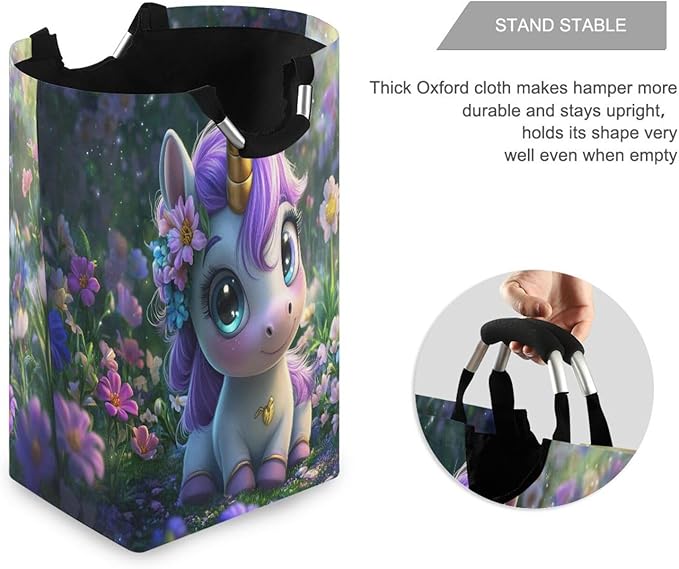 Laundry Hamper Basket Unicorn Dreamy Green Storage Basket Collapsible Laundry Bag with Handle Decorative Organizer Bins Basket for Laundry Room Bedroom Clothes College