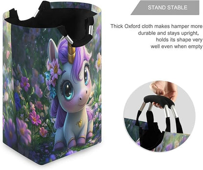 Laundry Hamper Basket Unicorn Dreamy Green Storage Basket Collapsible Laundry Bag with Handle Decorative Organizer Bins Basket for Laundry Room Bedroom Clothes College