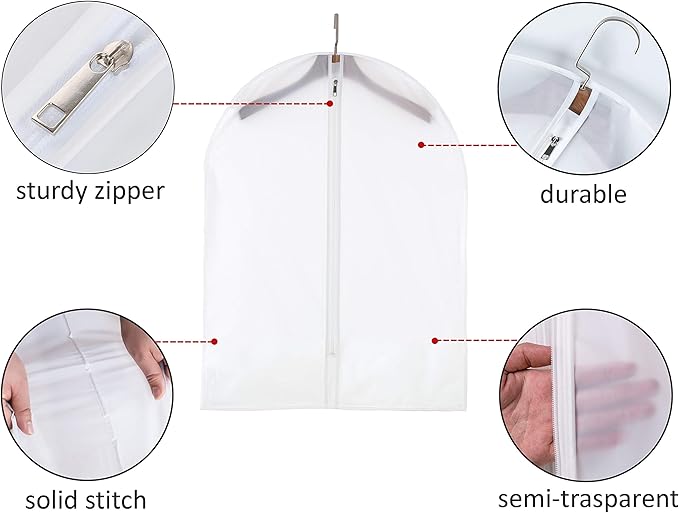 Small size Garment Bags - Set of 6 translucent 31 inch Hanging Clothing Bags for Boy girls’ Sweater, hoodies, Shorts