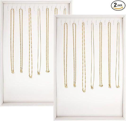 Polmart Stackable Necklace & Jewelry Organizer/Storage/Display Trays, White Leatherette (2-Pack)