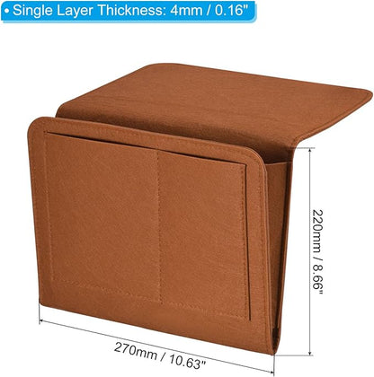 PATIKIL 11in Bedside Caddy, Bed Caddy Bedside Organizer Hanging 5 Pocket Soft Felt Bed Pockets Bedside Storage Organizer Remote Control Holder for Bedroom Phones Glasses, Brown