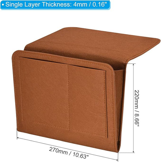 PATIKIL 11in Bedside Caddy, Bed Caddy Bedside Organizer Hanging 5 Pocket Soft Felt Bed Pockets Bedside Storage Organizer Remote Control Holder for Bedroom Phones Glasses, Brown