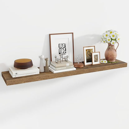 55 Inch Floating Shelves, 12 Inch Deep Floating Shelves for Wall, Floating Shelf with Invisible Brackets, Deep Shelves for Bathroom, Bedroom, Living Room, 1 Pack, Brown