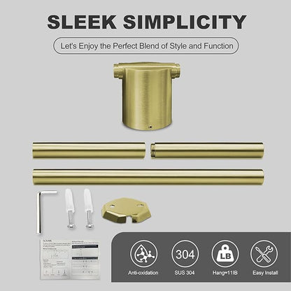 Adjustable Length Stainless Steel Towel Rack - 18-24 Inch Fit, 26.4 Inch Total Length - Brushed Gold 304 Stainless Steel Towel bar for Bathroom & Kitchen