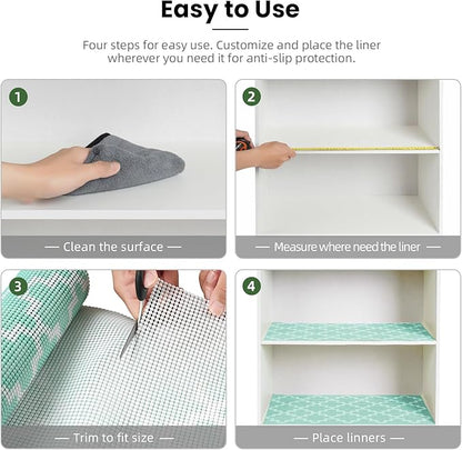 BAGAIL Drawer and Shelf Liner, 17.5 in X 20 Ft Non-Adhesive Shelf Liners for Kitchen Cabinets, Thick Strong Grip Liners for Desk, Shelves, Bathroom Drawers, Cabinet Protection - BlueQuatrefoil