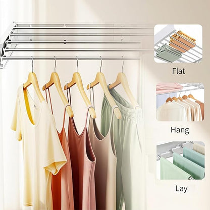 Wall Mounted Drying Rack for Laundry Retractable Clothes Dryer Racks 31.5” with 60 lb Capacity, Heavy Duty Clothing Drying Rack Foldable Space-Saving Design for Indoor & Outdoor