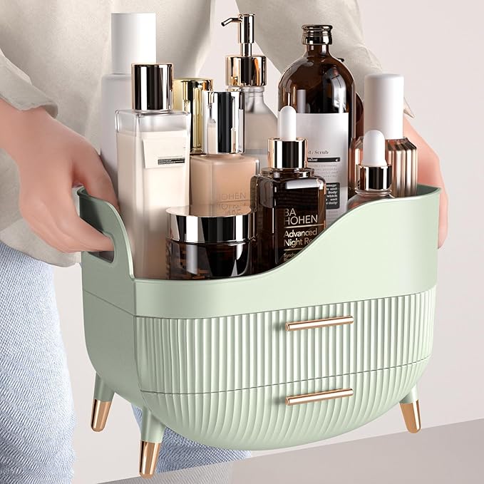 Pajiriona Makeup Organizer with Drawers,Skincare Organizer for Vanity,Storage Box with Handle,Large Cosmetic Display case for Dresser, Bathroom Countertop