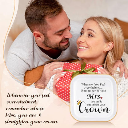 PUDDING CABIN Mrs Ring Dish, Engagement&Wedding Gifts for Women, Bridal Shower Present,Ceramic Jewelry Tray, 4.5"