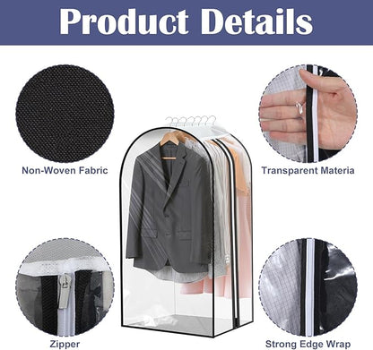 Clear Garment Bags for Hanging Clothes Gusseted Storage Covers PEVA Material Breathable Side Zipper Closet Organizer for Dresses Coats Suits 4 Pack 40" x 24" x 10"