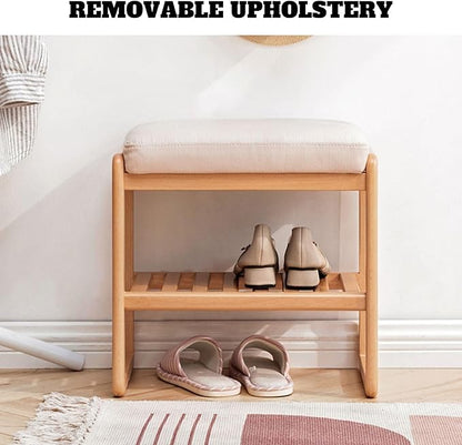 Shoe Bench with Cushion, Solid Wood Shoe Bench Fully Assembled, Modern Shoe Rack Bench for Entryway, Living Room, Bedroom, Hallway, 11.8" x 23.6" x 16.5", Natural