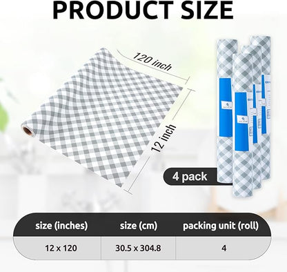 RAY STAR 12X120 Inch Shelf Liner for Kitchen Cabinets, Non-Adhesive Cabinet Liner Washable, PVC Drawer Liner for Dresser Non-Slip Bathroom (Plaid)(4 Roll)