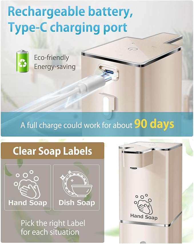 JEMISUN Automatic Soap Dispenser Touchless Foaming Soap Dispenser 300ml/12.8oz Rechargeable, Wall Mounted 4 Levels Adjustable Foam Soap Pump for Bathroom Kitchen Dish Soap