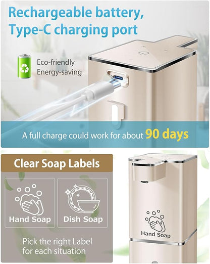 JEMISUN Automatic Soap Dispenser Touchless Foaming Soap Dispenser 300ml/12.8oz Rechargeable, Wall Mounted 4 Levels Adjustable Foam Soap Pump for Bathroom Kitchen Dish Soap