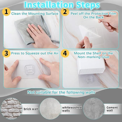 Suclain 4 Pcs Wall Mounted Organizer Non-Drilling Adhesive Floating Shelf White Wall Bin Organizer Hanging Storage Containers for Bedroom Bathroom Kitchen Office