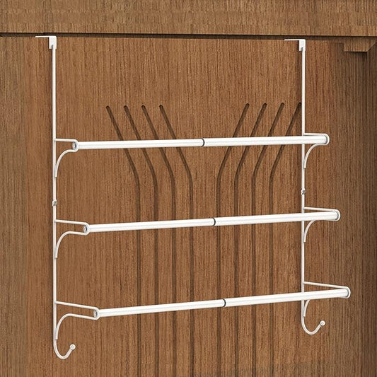 AULEDIO Adjustable Over The Door Triple Towel Rack with Hooks,White