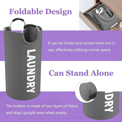 Collapsible Laundry Basket with Handles, 95L Large Laundry Hamper for Bedroom, Dirty Clothes Hamper Stand Up Well, Portable Storage Basket for Famliy, Travel, Dark Grey