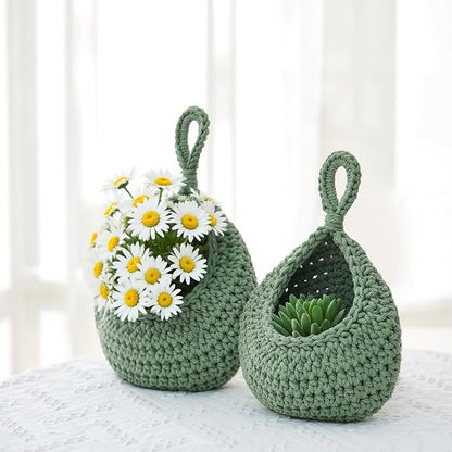 Honeydak Boho Decor Hanging Wall Baskets for Kitchen 3 Pack Teardrop Baskets with Hooks Storage Fruit Onion Vegetable Potato for Home 3 Sizes(Light Green,Cotton Rope)