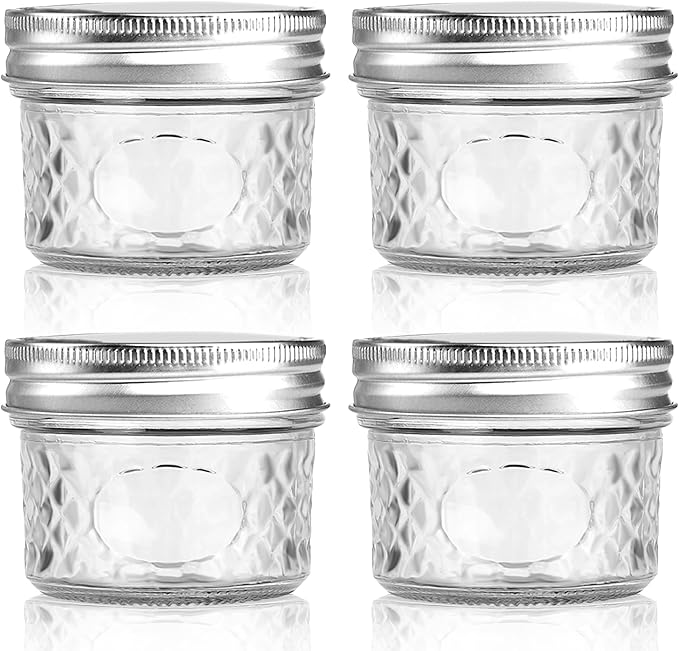 4 oz/120 ml Clear Glass Storage Canister with Airtight Lid, Small Cute Decorative Mason Container Jar for Salad, Overnight Oats, Snacks, Yogurt, Cereal, Fruit, Spice, Sugar, Coffee -4 Pack