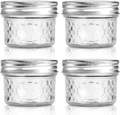 4 oz/120 ml Clear Glass Storage Canister with Airtight Lid, Small Cute Decorative Mason Container Jar for Salad, Overnight Oats, Snacks, Yogurt, Cereal, Fruit, Spice, Sugar, Coffee -4 Pack