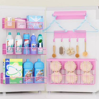 6 Pack Magnetic Shelves for Washing Machine, Magnetic Spice Rack Organizer for Refrigerator, Magnetic Shelf with Hanger Organizer, Metal Magnetic Basket, Laundry Organization and Storage, Pink