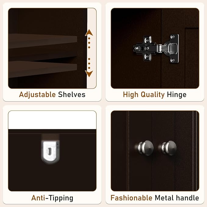 GORZING Over The Toilet Storage Cabinet, Behind Toilet Bathroom Organizer with Adjustable Shelves, Above Toilet Organizers with Barn Door, Space Saver for Restroom, Bathroom, Laundry