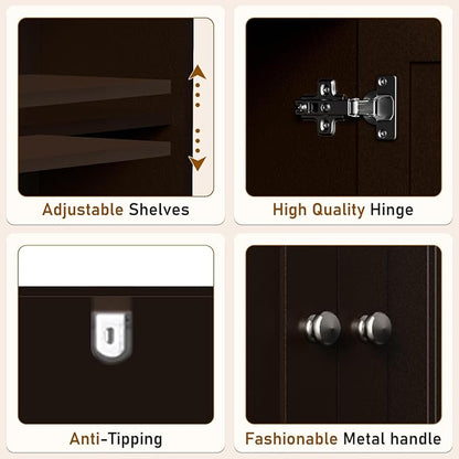 GORZING Over The Toilet Storage Cabinet, Behind Toilet Bathroom Organizer with Adjustable Shelves, Above Toilet Organizers with Barn Door, Space Saver for Restroom, Bathroom, Laundry