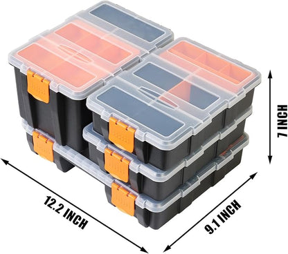 Torin AG421B Hardware & Parts Organizers: 4 Piece Versatile And Durable Storage Toolbox for Bolts, Screws, Nails, Nuts and Small Hardware, Black/Orange