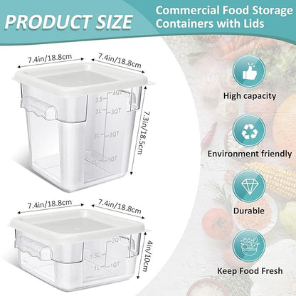 Yungyan 16 Pcs Restaurant Food Storage Containers with Lids Set 2Qt and 4Qt Commercial Restaurant Square Storage Containers Clear Food Cereal Container for Kitchen Freezer (White Lids)