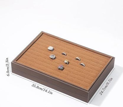 2Pcs/Set Ring Organizer Tray, Stackable Jewelry Organizer Trays for Drawer,100 Slots Wood Rings Earring Stud Jewelry Displays for Store Selling or Home Show