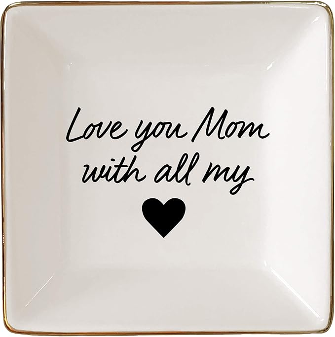 Simply Charmed Love You Mom Jewelry Dish - Valentine's Day or Birthday Gift - Elegant Trinket Tray and Ring Holder - Gifts for Mom from Daughter or Son