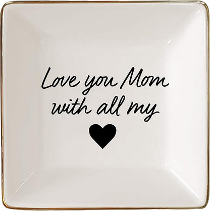 Simply Charmed Love You Mom Jewelry Dish - Valentine's Day or Birthday Gift - Elegant Trinket Tray and Ring Holder - Gifts for Mom from Daughter or Son