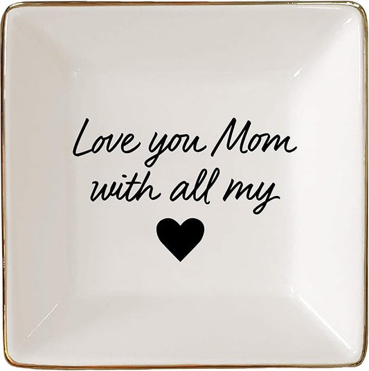 Simply Charmed Love You Mom Jewelry Dish - Valentine's Day or Birthday Gift - Elegant Trinket Tray and Ring Holder - Gifts for Mom from Daughter or Son