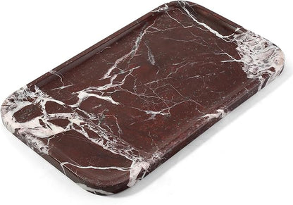 Karibiber Marble Vanity Tray, Large Stone Bathroom Tray for Countertop, 14'' Rose Red Genuine Marble Decorative Tray for Dresser, Green Kitchen Trays for Counter,Perfume Storage, Non-Resin/Ceramic