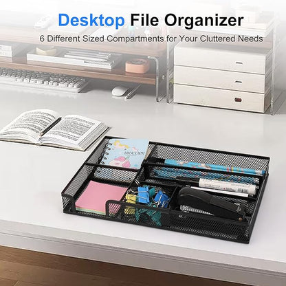 Desk Drawer Organizer Tray with 2 Adjustable Compartments, Metal Mesh Drawer Organizer, Multifunctional Desktop Drawer Organizer Organizer Set for Office, Home and School Supplies, 2.6x8.26x1.57 in