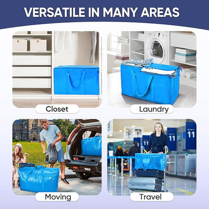 TICONN 2 Pack Extra Large Moving Bags with Zippers & Carrying Handles, Heavy-Duty Storage Tote Moving Boxes for Space Saving (2 Pack, Sky Blue)