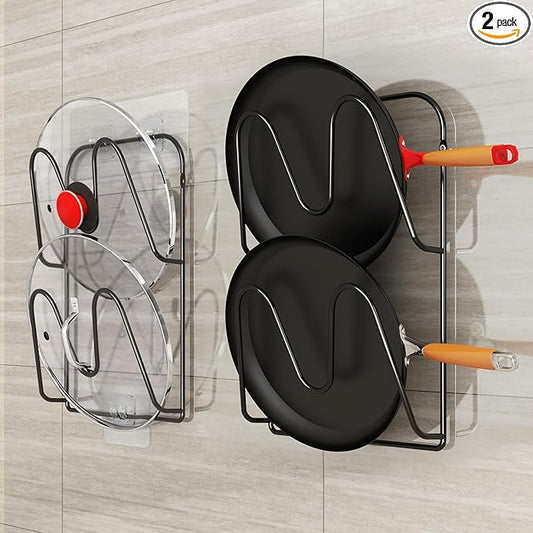 MZTOOL 2 Pack Pot-Lid-Organizer, 4-Tier Pots and Pans Lid Organizer Under Cabinet, No Drilling, Rustproof, Lid-Organizers-Inside-Cabinet for Small-Space-Solution & Kitchen Cabinet Organization