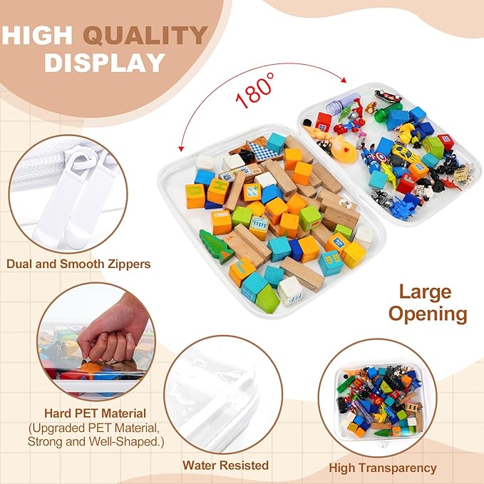 3PCS Clear Hard Shell Zipper Case,Toy Organizers and Storage Box,Clear Toiletry Cosmetic Case,Travel Makeup Bags, Diaper Bag Organizer,Pencil Case,Stackable Portable Transparent Zipper Pouches White-L