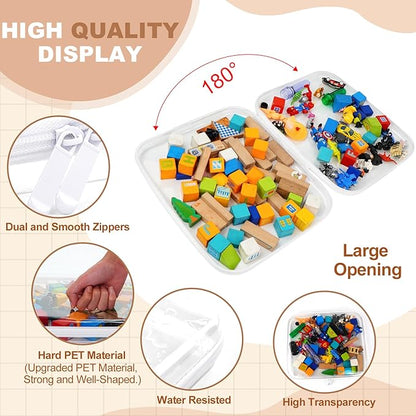 3PCS Clear Hard Shell Zipper Case,Toy Organizers and Storage Box,Clear Toiletry Cosmetic Case,Travel Makeup Bags, Diaper Bag Organizer,Pencil Case,Stackable Portable Transparent Zipper Pouches White-L
