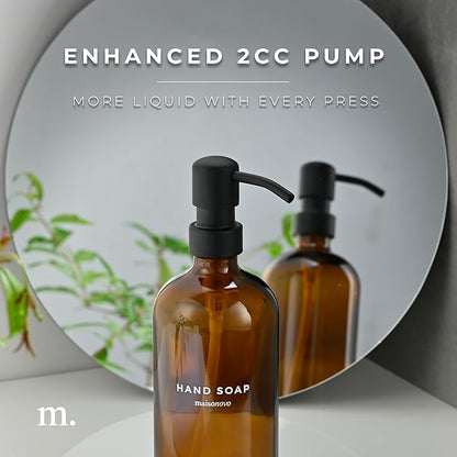 MaisoNovo Soap Dispenser 3-Piece Set | 16.9oz Amber Bottles with Black Stainless Steel Pump Core