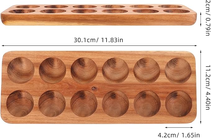 Homoyoyo Wooden Egg Tray 12 Egg Holder for Fridge Kitchen Storage Acacia Wood Fresh Organizer 11.85X4.4X0.78 Inches