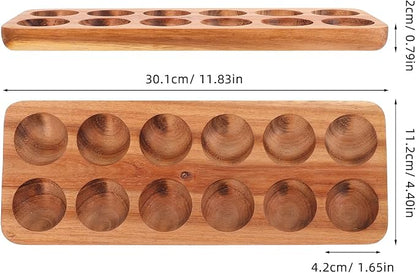 Homoyoyo Wooden Egg Tray 12 Egg Holder for Fridge Kitchen Storage Acacia Wood Fresh Organizer 11.85X4.4X0.78 Inches