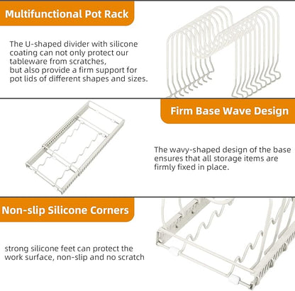 ROOHUA Pot Rack - Expandable Pot & Pan Organizer for Cabinet, 10 Adjustable Compartments (Apricot, 10)